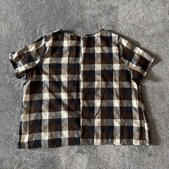 Emery Rose Women's Size 1X Brown And White Plaid Short Sleeve Tee Blouse Plus - Picture 3 of 4
